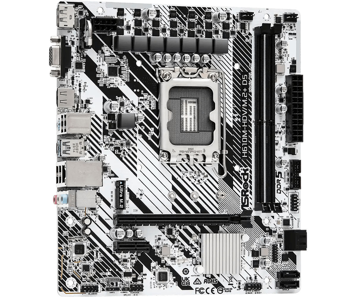 ASRock H610M - HDV/M.2+ D5 LGA 1700 Socket Intel Motherboard | 90 - MXBM50 - A0UAYZ - Vektra Computers LLC ASRock H610M - HDV/M.2+ D5 LGA 1700 Socket Intel Motherboard | 90 - MXBM50 - A0UAYZ - Vektra Computers LLC